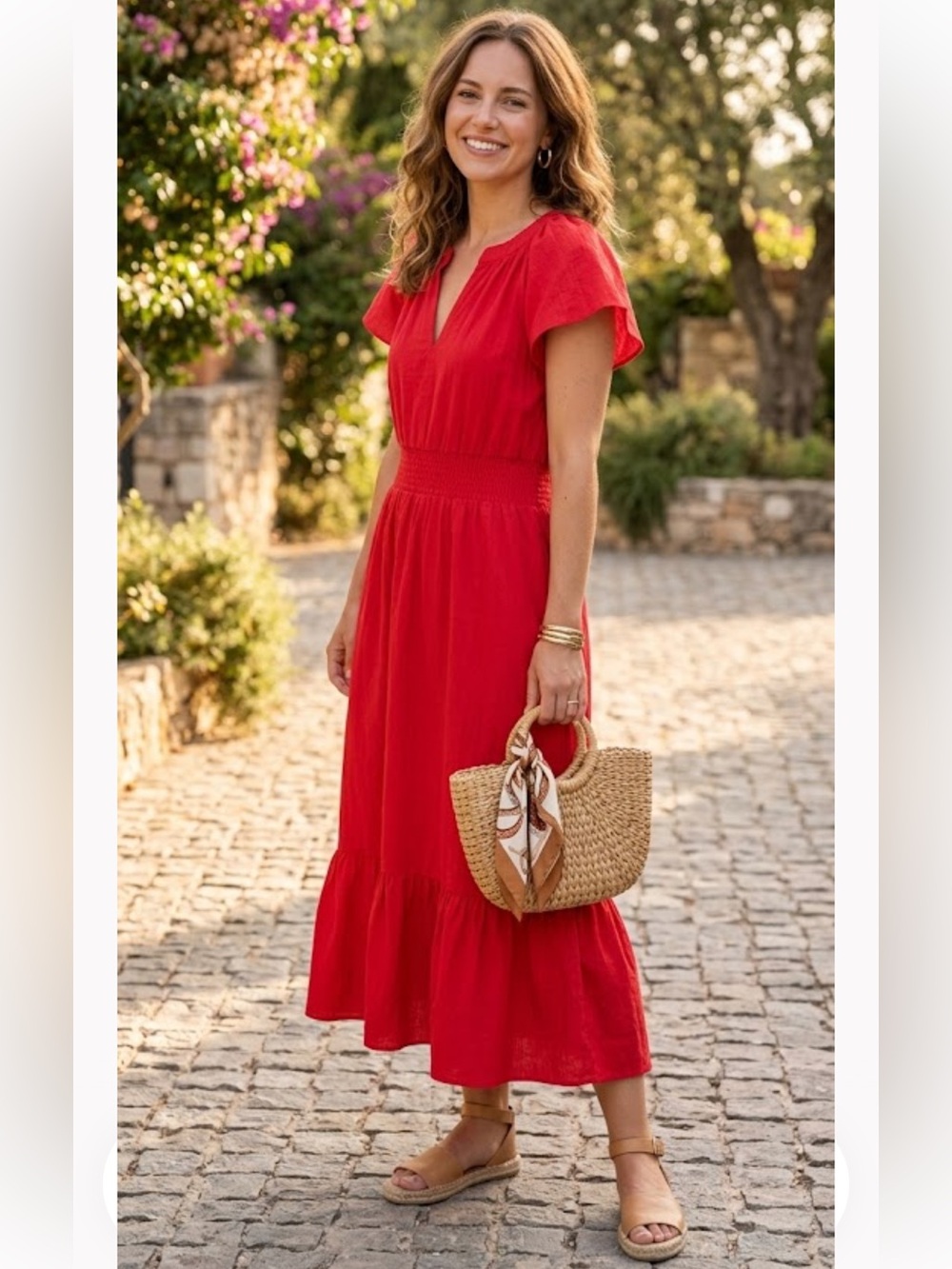Current Air Vibrant Red Maxi Dress with Smocked Waist